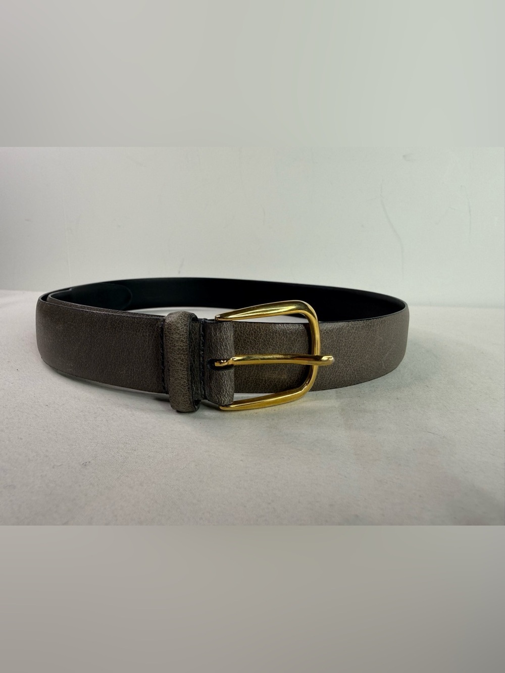 John Henry Gray Leather Dress Belt Gold Buckle Size 34